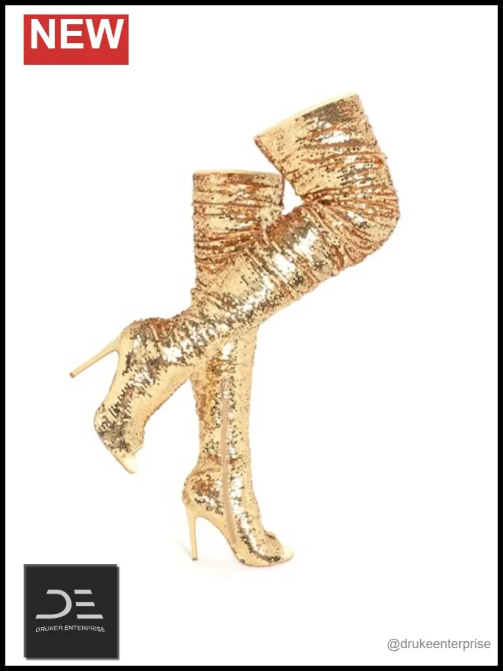 Women's Sequined Over-the-Knee Stiletto Boots, Glitter Sparkly Thigh High